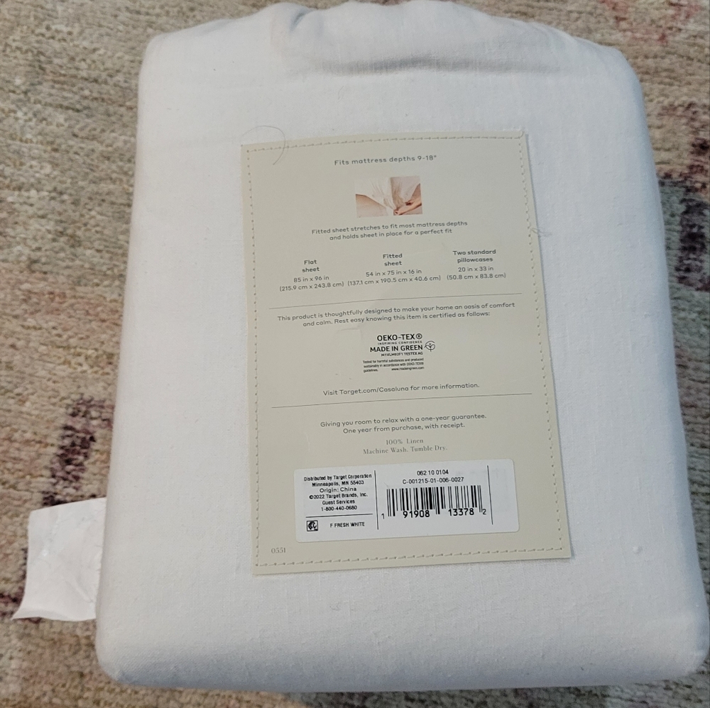 Casaluna 100% Washed Linen Solid Sheet Set -New- Full Size